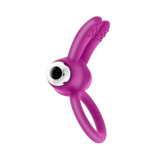 Inel vibrator pentru penis S PLEASURES Duo Flap Ring, design în formă de iepuraș, bullet detașabil, din silicon moale, roz