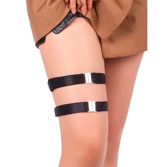Jartiere SUBBLIME Adjustable Buckles, ajustabile cu catarame argintii, din piele artificială, culoare negru (957476)
