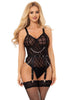 Lenjerie sexy 2 piese SUBBLIME Body with Chains, Teddy din plasă cu lanțuri + Portjartier, culoare negru, mărime L/XL, model 954277