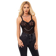 Lenjerie sexy 2 piese SUBBLIME Body with Chains, Teddy din plasă cu lanțuri + Portjartier, culoare negru, mărime L/XL, model 954277