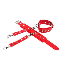 Set pentru jocuri erotice SUBBLIME Handcuffs with Bondage Belt, curea BDSM cu ham și cătușe, culoare roșu, model 953706