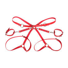 Set pentru jocuri erotice SUBBLIME Handcuffs with Bondage Belt, curea BDSM cu ham și cătușe, culoare roșu, model 953706