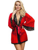 Set lenjerie sexy SUBBLIME, halat babydoll cu dantelă decorativă + chilot tanga, culoare roșu transparent, mărime S/M (R81157-2)