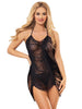 Set lenjerie sexy SUBBLIME Strappy Dress, Rochie cu franjuri + Chilot tanga, culoare negru, mărime S/M (model 954222)