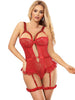 Lenjerie sexy SUBBLIME Teddy with Garter, body din dantelă cu bretele și portjartier, culoare roșu, marime L/XL