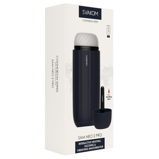 Masturbator interactiv SVAKOM Sam Neo 2 Pro, control prin aplicație, cu funcție de încălzire, 5 funcții de aspirare și vibrație, negru