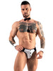 Lenjerie bărbați 4 piese SVENJOYMENT Sexy Butler Set, chilot cu decupaj pe fese, papion și manșete, mărime L, alb cu negru (1721)