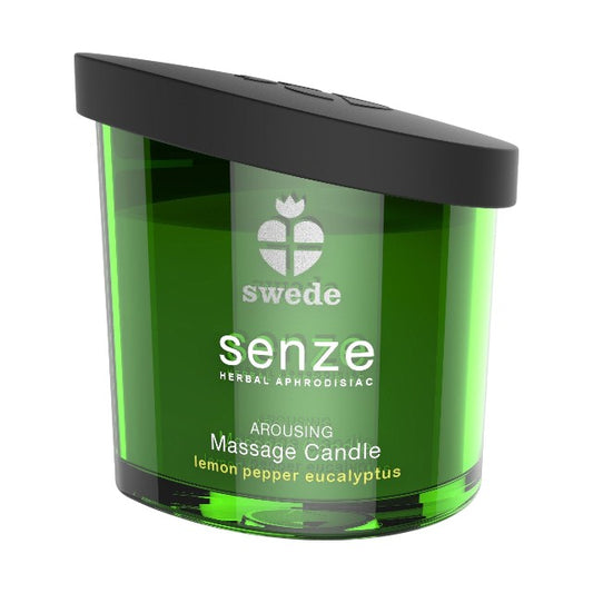 Lumânare pentru masaj SWEDE Senze Arousing, cu aromă de lămâie, piper și eucalipt, 50 ml (verde)