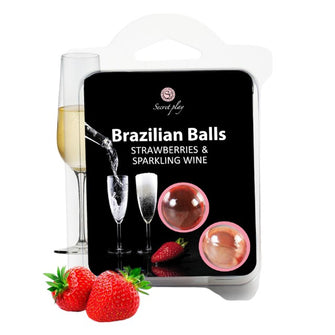 Bile Braziliene - Secret Play Strawberry Sparkling Wine , ulei de masaj pentru corp si zonele erogene, cu aroma de capsuni si sampanie, 1 x 2 bucati