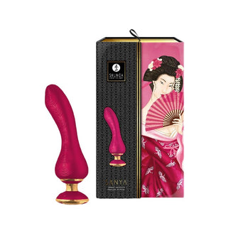 Vibrator Shunga - Sanya Raspberry, cu lumini sincronizate, silentios si discret, 10 functii de vibratie, 18.5 cm, rosu