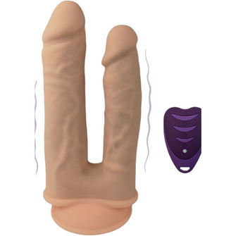 Vibrator dublu SILEX-D 8” - 7” Model 1, pentru dublă penetrare, 10 funcții de vibrație, lungimi 19.5 - 17.5 cm, culoarea pielii