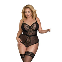 Lenjerie sexy teddy crotchless Softline - Amelia, material dantela, negru, marimea 3 XL