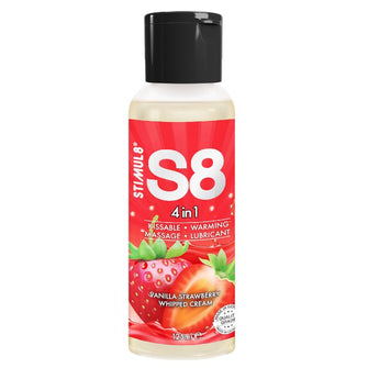 Lubrifiant Stimul8 S8 - 4 in 1, pentru corp, gel masaj, lubrifiant, capsuni, 125 ml