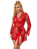 Lenjerie set 2 piese Subblime rosu 953775, model cu halat cu dantela si chilot tanga, marime S/M