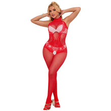 Lenjerie bodystocking Subblime - Crotchless, model 952372, tip plasa, rosu, marime universala