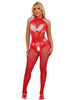 Lenjerie bodystocking Subblime - Crotchless, model 952372, tip plasa, rosu, marime universala