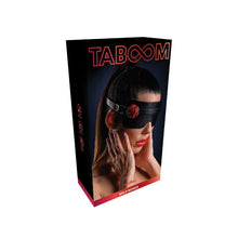 Mască TABOOM Blindfold Wild Roses pentru jocuri erotice BDSM, cu trandafir decorativ, din piele ecologică, culoare negru cu roșu