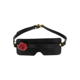 Mască TABOOM Blindfold Wild Roses pentru jocuri erotice BDSM, cu trandafir decorativ, din piele ecologică, culoare negru cu roșu