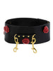 Curea TABOOM Bondage Belt Wild Roses pentru jocuri erotice BDSM, cu trandafiri decorativi, din piele ecologică, negru cu roșu, XS/S/M