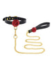 Set TABOOM Collar & Leash Wild Roses pentru jocuri erotice BDSM, cu trandafiri decorativi, din piele naturală, culoare negru cu roșu