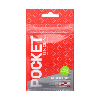 Masturbator de unică folosință TENGA Pocket Block Edge, din TPE cu textură cubică pentru stimulare unică, alb