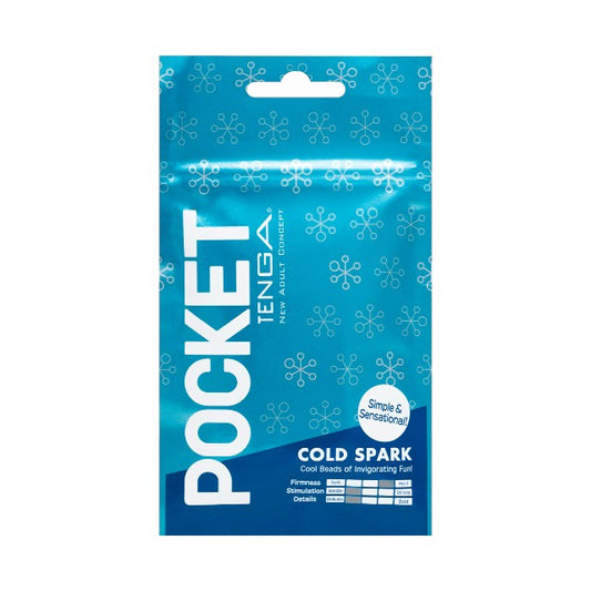 Masturbator de unică folosință TENGA Pocket Cold Spark, cu efect ușor de răcire, din TPE texturat pentru stimulare, alb