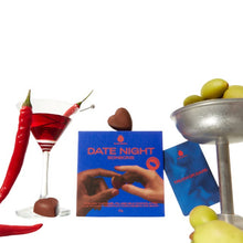Praline afrodisiace din ciocolată THE OH COLLECTIVE Date Night Bonbons, unisex , 12 cărți de  joc incluse “Adevăr sau Provocare”, cu maca și ginseng, 4 buc (albastră)