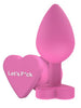 Plug anal TOYJOY Anal Play Booty Sweethearts, cu mesaj „Let’s Fuck” pe baza în formă de inimă, diametru 3.5 cm, roz