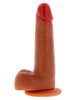 Dildo TOYJOY Get Real Foreskin Dildo, realist cu testicule, bază cu ventuză, compatibil cu hamuri strap-on, 18 cm, culoare caramel