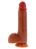 Dildo TOYJOY Get Real Foreskin Dildo, realist cu testicule, bază cu ventuză, compatibil cu hamuri strap-on, 20 cm, culoare caramel