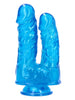 Dildo dublu TOYZ4LOVERS, pentru dublă penetrare, bază cu ventuză pentru fixare, 17.5 cm, culoare albastru