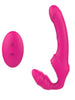 Vibrator dublu TOYZ4LOVERS Elys Love Gun, strap-on fără ham, control prin telecomandă, cu vibrații multiple, 21.8 cm, roz