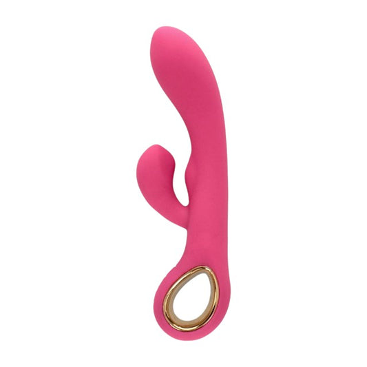 Vibrator rabbit TOYZ4LOVERS Handy G-Double Touch Grip, pentru clitoris și punctul G, 10 funcții de vibrație, 18.8 cm, roz cu auriu
