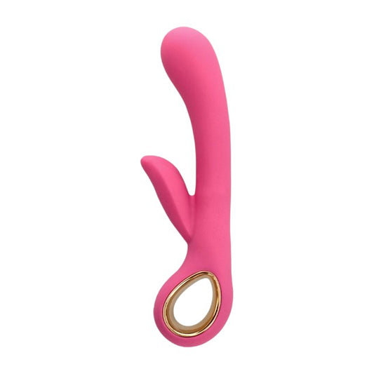 Vibrator rabbit TOYZ4LOVERS Handy Petal Grip, pentru clitoris și punctul G, 10 funcții de vibrație, 18.8 cm, roz cu auriu