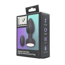 Vibrator anal TOOSH Light Up Vibrating Butt Plug, cu telecomandă, led multicolor, 10 funcții de vibrație, din silicon, 7.6 cm inserabili, negru