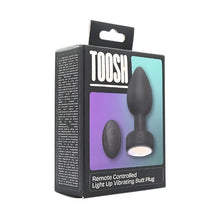 Vibrator anal TOOSH Light Up Vibrating Butt Plug, cu telecomandă, led multicolor, 10 funcții de vibrație, din silicon, 7.6 cm inserabili, negru