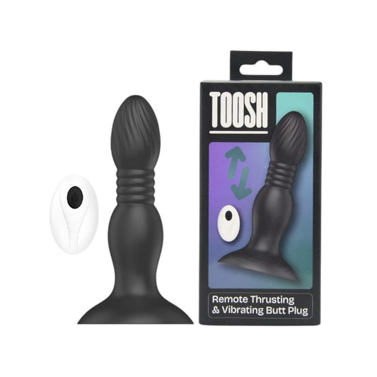 Vibrator anal TOOSH Vibrating Butt Plug, cu telecomandă, 10 funcții de vibrație, din silicon, 11.5 cm inserabili, negru