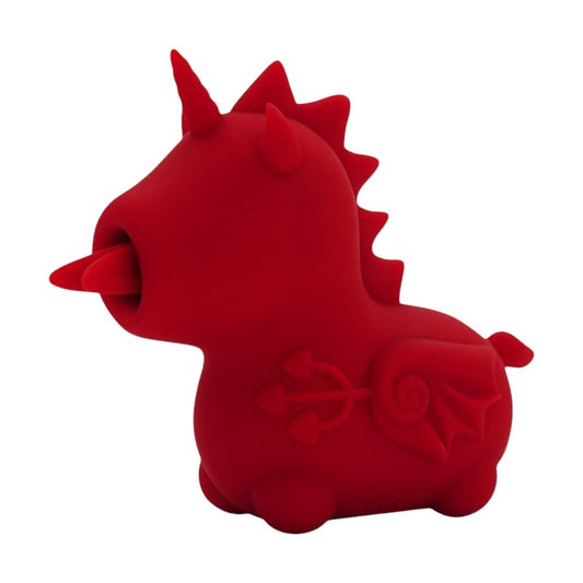 Stimulator clitoris UNIHORN Blaze Diablo, în formă de unicorn cu coarne de diavol, 10 funcții de vibrație, 10 funcții de mișcare, roșu