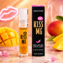 Ulei de buze SEXITIVE Kiss Me Hot Lip Oil, pentru sex oral, cu ardei iute, efect de încălzire și furnicături, aromă de mango, 3 ml