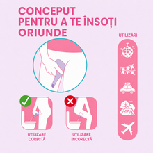 Urinal portabil INTIMICHIC Kibi Portable Urinal, cupă pentru urinare de unică folosință, material TPE flexibil, mov