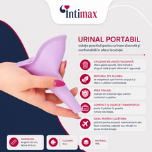 Urinal portabil INTIMICHIC Kibi Portable Urinal, cupă pentru urinare de unică folosință, material TPE flexibil, mov