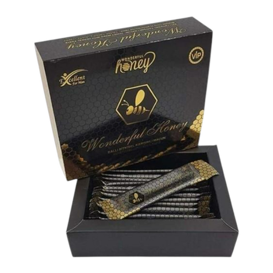 Cutie 12 plicuri miere afrodisiacă unisex WONDERFUL HONEY, pentru libido, potență, erecții puternice și întârzierea ejaculării, 12 x 12 g