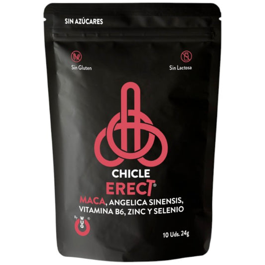 Gumă de mestecat WUG Chicle Erect, pentru erecții puternice și testosteron, cu maca, vitamina B6, zinc și seleniu, fără zahăr, 10 buc