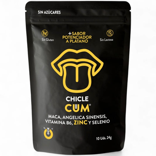 Gumă de mestecat WUG Chicle Cum, pentru volum și calitate spermă, cu maca, zinc și seleniu, cu aromă de banane, 10 buc
