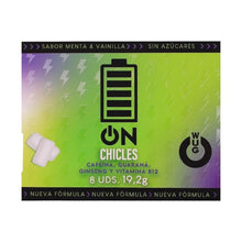 Gumă de mestecat WUG On, pentru energie, poate ajuta la reducerea oboselii, cu cafeină, vitamina B12, aromă de mentă și vanilie, 8 buc