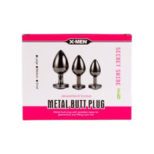 Set plug anal X-MEN Metal Butt Plug, 3 dopuri de dimensiuni progresive, diametre 2.7 - 3.9 cm, baze cu cristal, culoare bronz