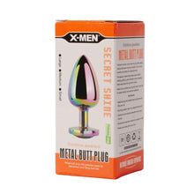 Plug anal X-MEN Secret Shine Metal Butt Plug, bază cu cristal, lungime 9.5 cm, diametru 4.1 cm (mărime L), multicolor