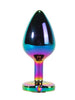 Plug anal X-MEN Secret Shine Metal Butt Plug, bază cu cristal, lungime 9.5 cm, diametru 4.1 cm (mărime L), multicolor
