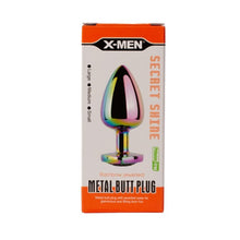 Plug anal X-MEN Secret Shine Metal Butt Plug, bază cu cristal, lungime 9.5 cm, diametru 4.1 cm (mărime L), multicolor