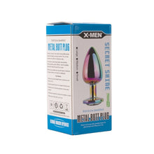 Plug anal X-MEN Secret Shine Metal Butt Plug, bază cu cristal, lungime 8.2 cm, diametru 3.4 cm (mărime M), multicolor